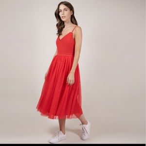 Red V neck Dress